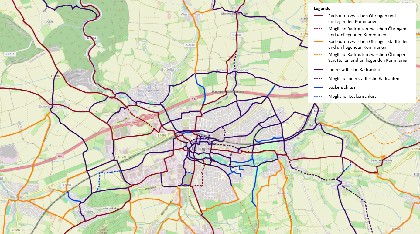 Mögliches Radnetz von Öhringen