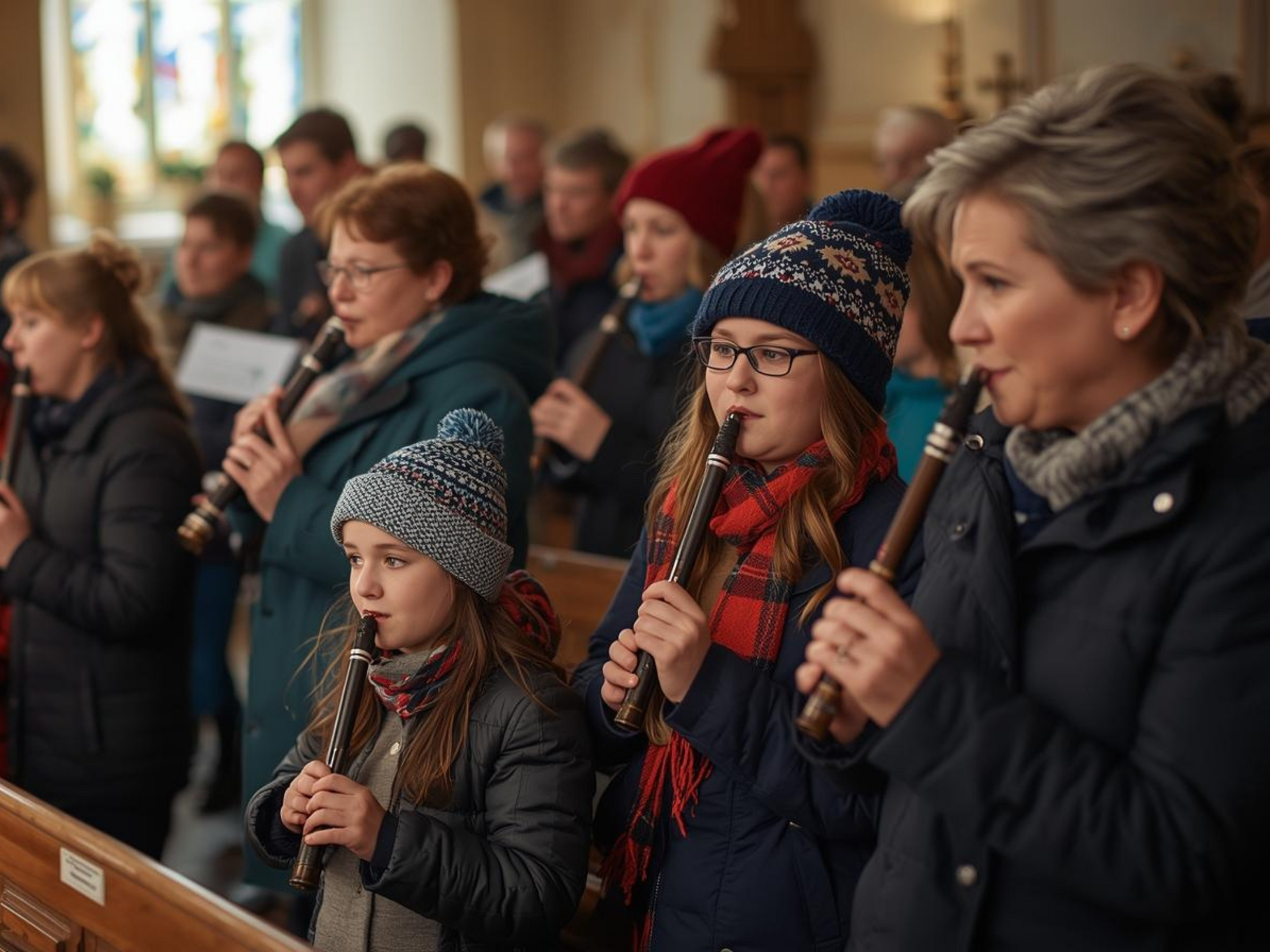 KI generiertes Bild von Flöten spielenden Menschen