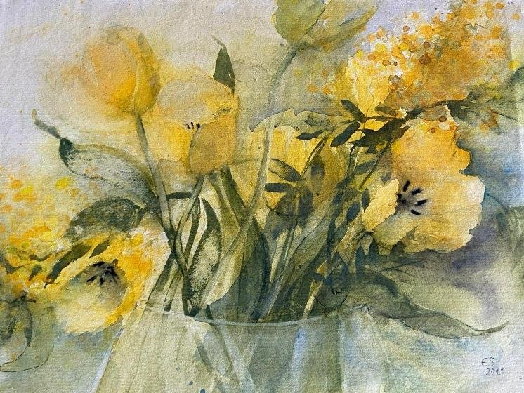 Aquarell mit gelbem Blumenstrauß