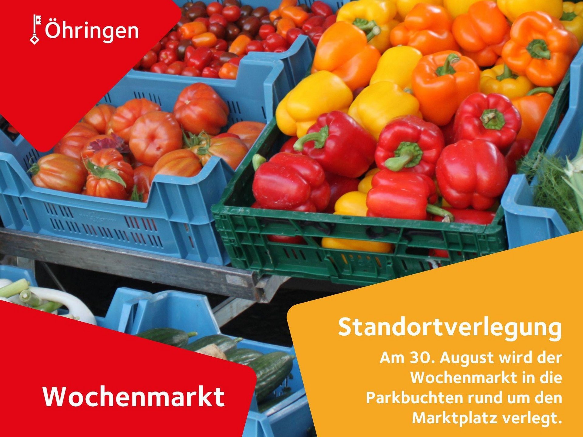 Am 30. August wird der Wochenmarkt in die Parkbuchten rund um den Marktplatz verlegt.